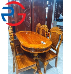 BÀN ĂN 6 GHẾ GỖ TRÀM BÔNG VÀNG MẪU OVAN