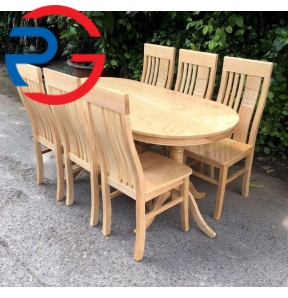 BÀN ĂN GỖ SỒI MẪU OVAN 6 GHẾ