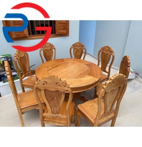 BÀN TRÒN GỖ GÕ ĐỎ 8 GHẾ