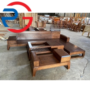 SOFA GÓC GỖ SỒI L CHÂN CHOÃI - LAU MÀU ÓC CHÓ
