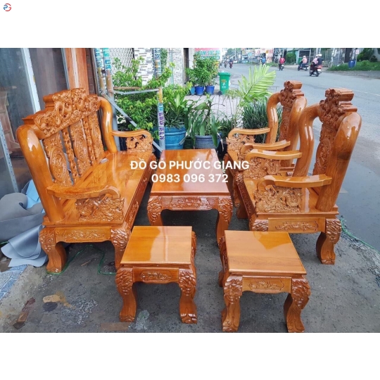 BÀN GHẾ GỖ SỒI TAY 12 MẪU RỒNG ĐỈNH