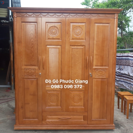 TỦ ÁO GỖ SỒI NHẬP 4 CÁNH