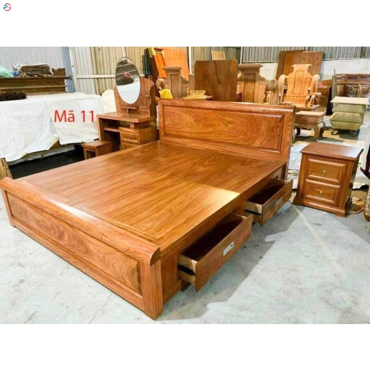 GIƯỜNG GỖ HƯƠNG ĐÁ DÁT PHẢN 1M6x2m
