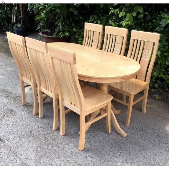 BÀN ĂN GỖ SỒI MẪU OVAN 6 GHẾ