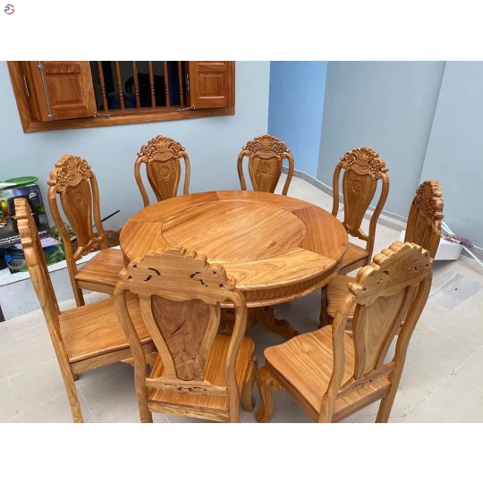 BÀN TRÒN GỖ GÕ ĐỎ 8 GHẾ