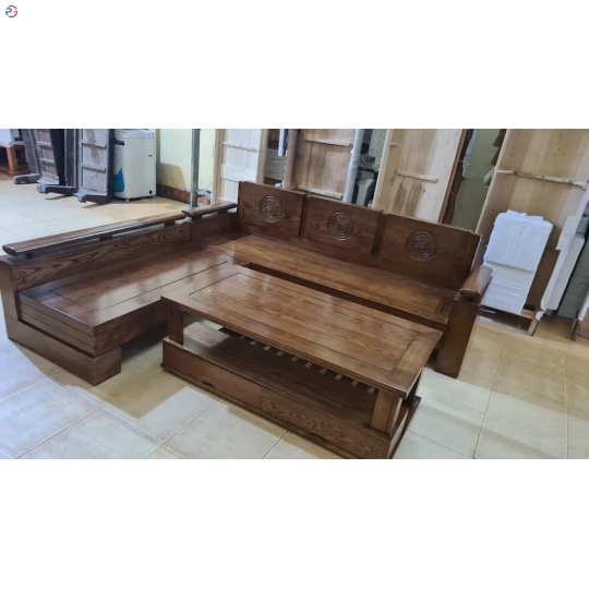 BỘ BÀN GHẾ GỖ SỒI TỰA TRỐNG ĐỒNG MÀU ÓC CHÓ 