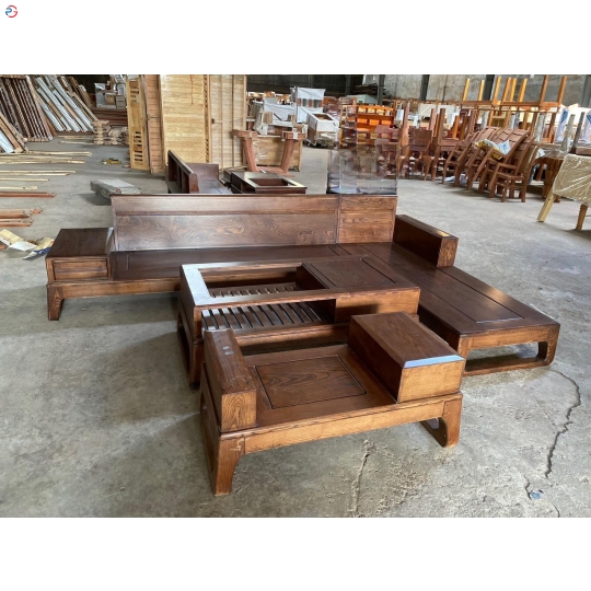 SOFA GÓC GỖ SỒI L CHÂN CHOÃI - LAU MÀU ÓC CHÓ